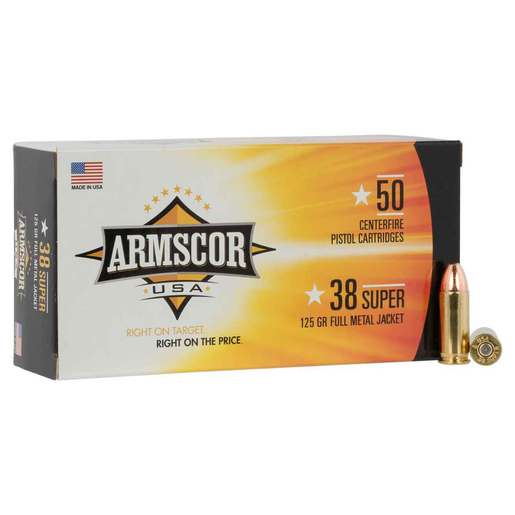 Armscor USA 38 Super Auto 125gr FMJ Handgun Ammo Ammo - 50 Rounds 50 Rounds Ammo