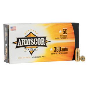Armscor USA 380 Auto (ACP) 95gr FMJ Handgun Ammo - 50 Rounds
