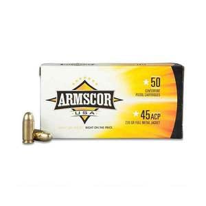 Armscor USA 45 Auto (ACP) 230gr FMJ Handgun Ammo - 50 Rounds