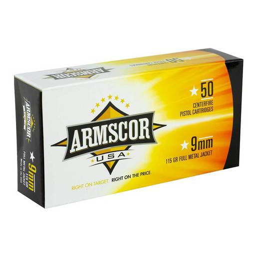 Armscor USA 9mm Luger 115gr FMJ Handgun Ammo Ammo - 50 Rounds 50 Rounds Ammo