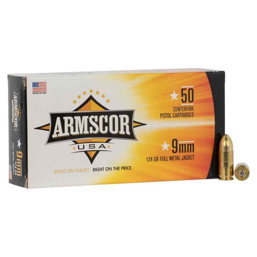 Armscor USA 9mm Luger 124gr FMJ Handgun Ammo Ammo - 50 Rounds 50 Rounds Ammo