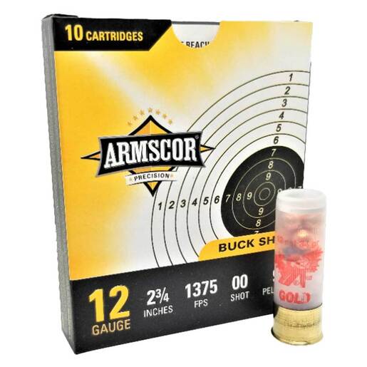 Armscor Precision 12 Gauge 2-3/4in #00 Buck 9 Pellet Buckshot Shotshells Ammo - 10 Rounds Ammo - 00 Buck 10 Rounds - 00 Buck Ammo