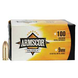 Armscor Precision 9mm Luger 124gr FMJ Handgun Ammo - 100 Rounds