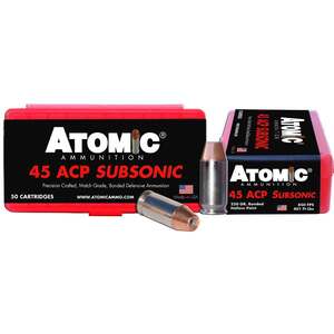 Atomic Ammunition Pistol Subsonic 45 ACP 250Gr BMHP Handgun Ammo - 50 Rounds