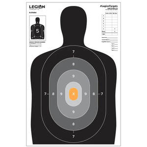 Legion B27 Black Silhouette With Fluorescent Orange Center Paper Targets - 50 Pack