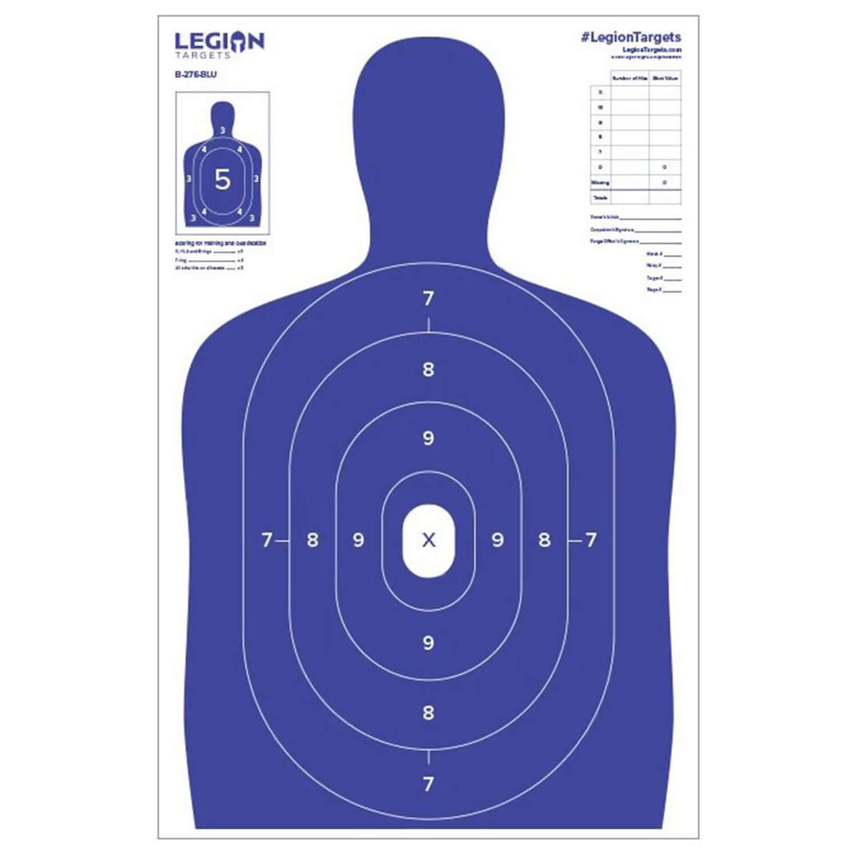Legion B-27 Blue Silhouette Paper Targets - 50 Pack - Blue/White 23in x ...