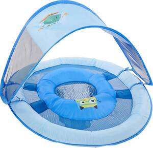 SwimWays Baby Spring 1 Person Float with Sun Canopy - Blue Monster