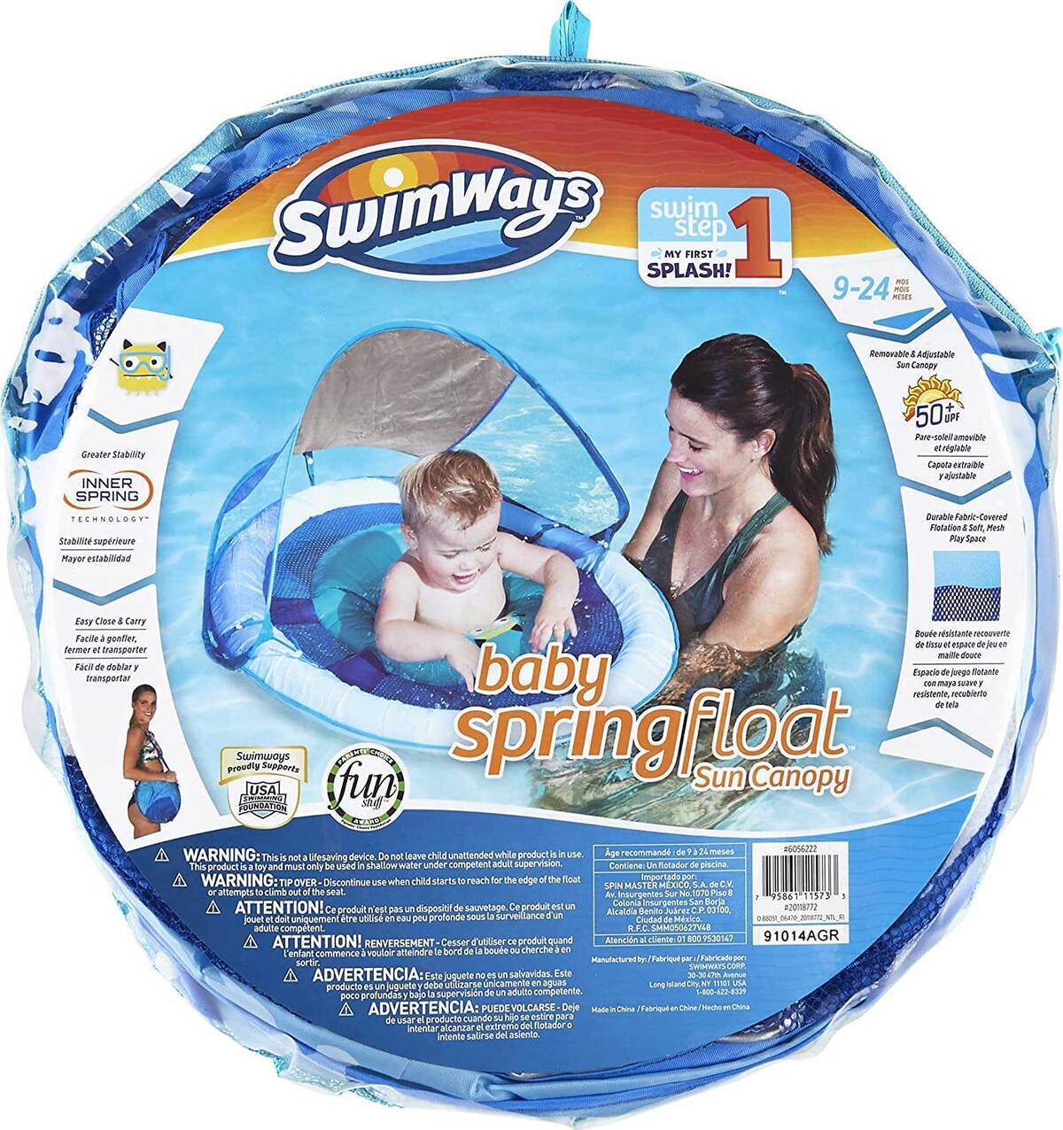 SwimWays Baby Spring 1 Person Float with Sun Canopy - Blue Monster ...