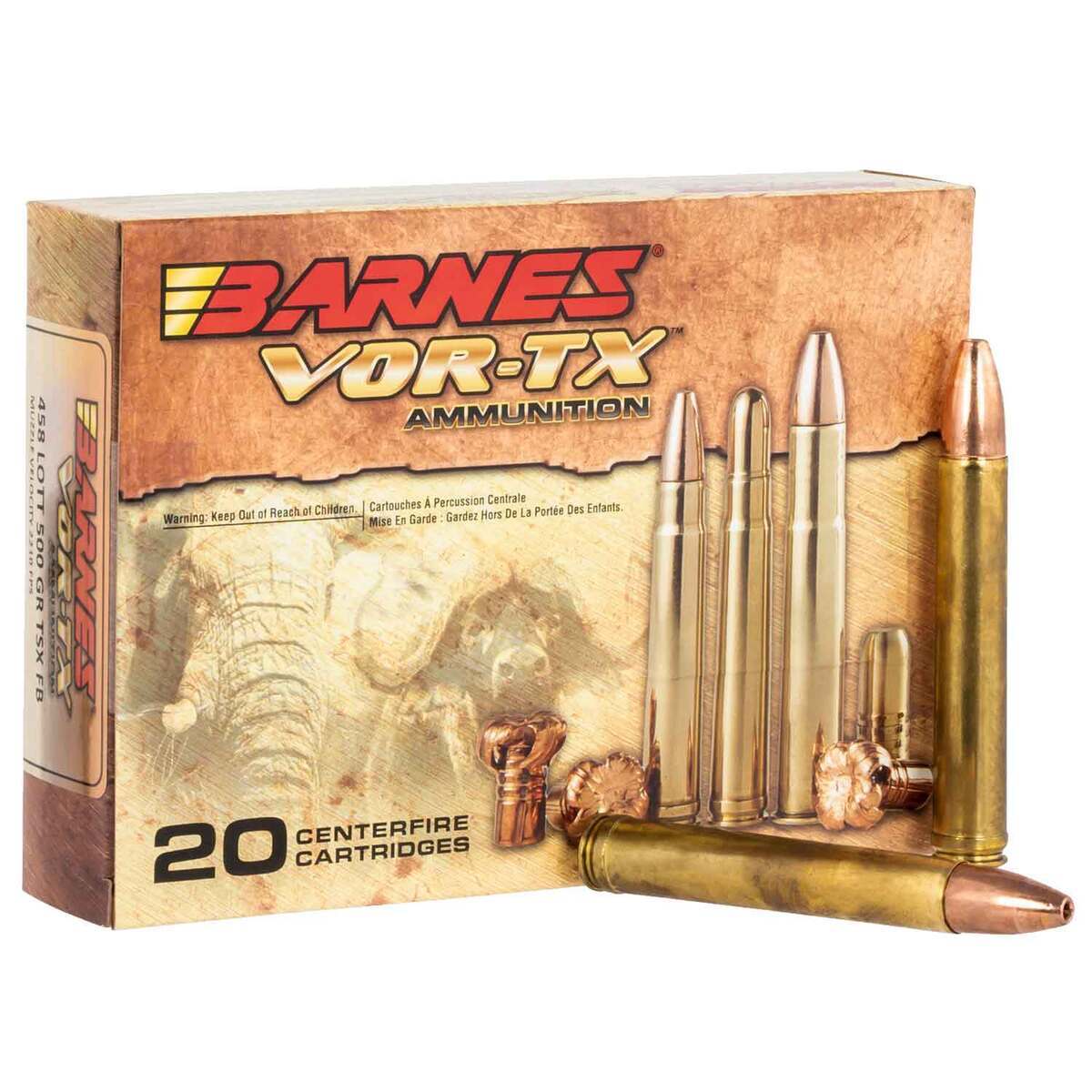 Barnes Bullets VOR-TX Safari 458 Lott 500Gr TSXFB Rifle Ammo - 20 Rounds Barnes Bullets VOR-TX Safari 458 Lott 500Gr TSXFB Rifle Ammo - 20 Rounds