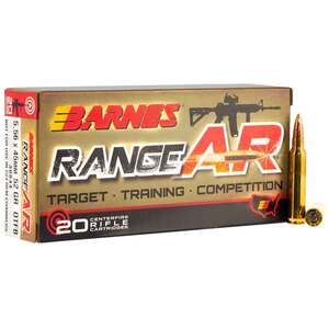 Barnes Range AR 5.56mm NATO 52Gr OTFB Rifle Ammo - 20 Rounds