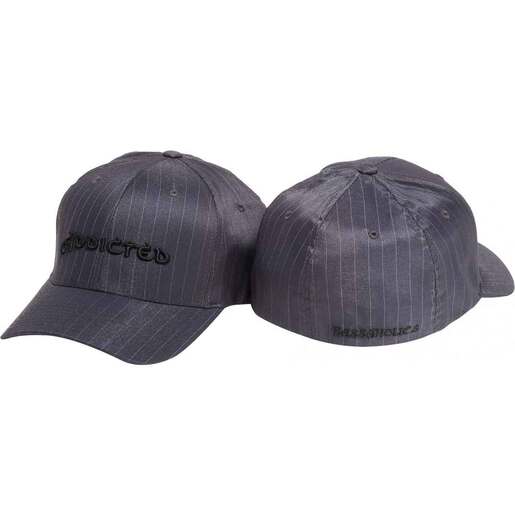 Bassaholics Addicted Puff Flex Fit Men's Fishing Hat - Grey Pinstripe L - Bassaholics