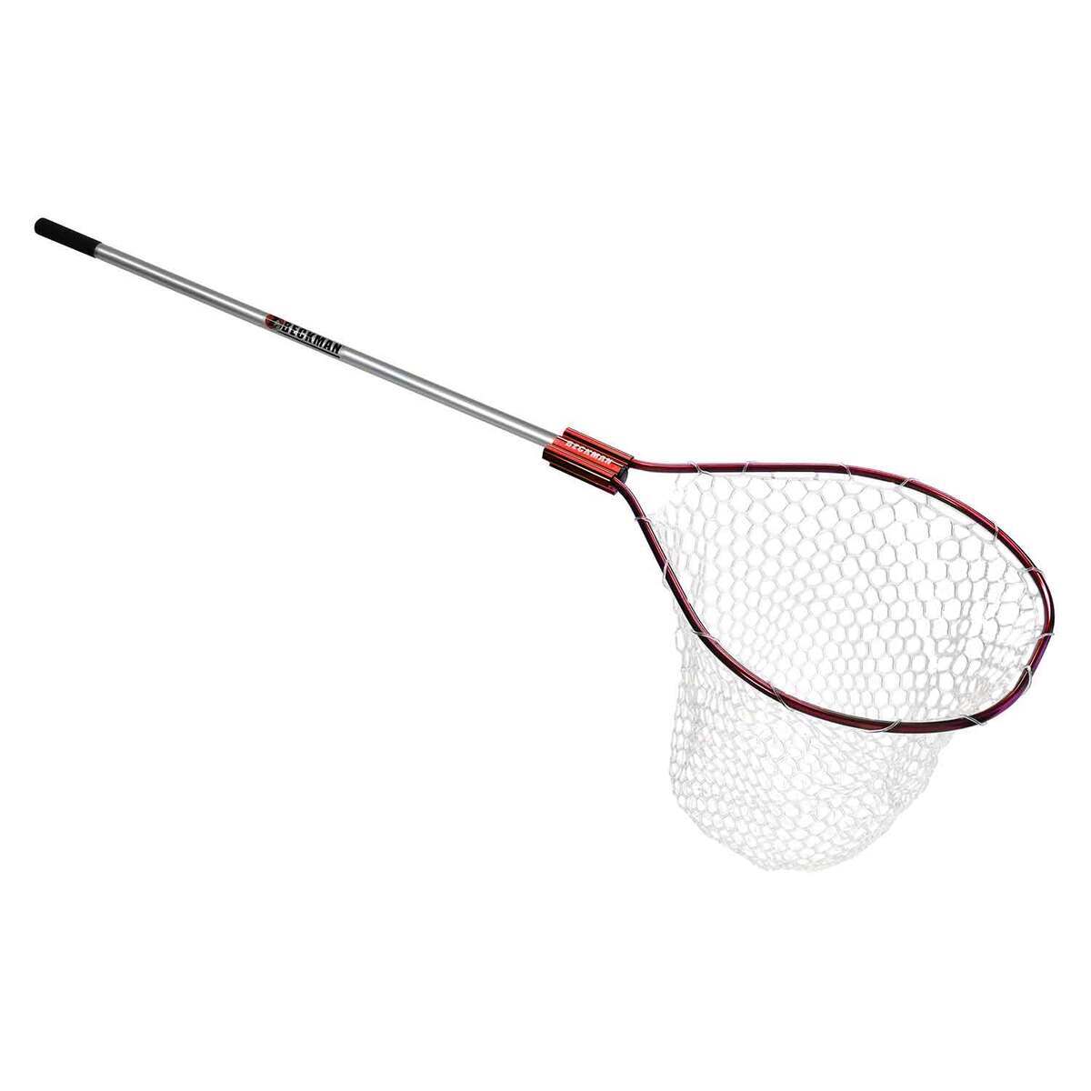 Beckman Adjustable Handle/Rubber Landing Net Red/Silver, 22in W x 27in L Beckman Adjustable Handle/Rubber Landing Net Red/Silver, 22in W x 27in L