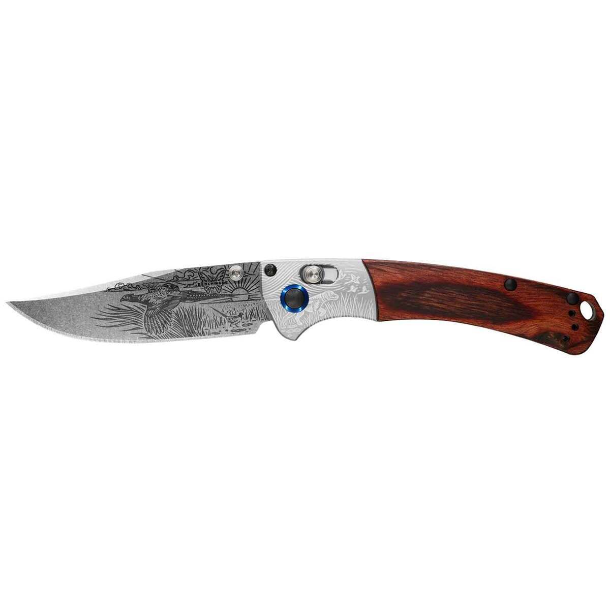 Benchmade Mini Crooked River Limited Casey Underwood Series Ringneck Pheasant 3.4 inch Folding Knife - Wood Benchmade Mini Crooked River Limited Casey Underwood Series Ringneck Pheasant 3.4 inch Folding Knife - Wood
