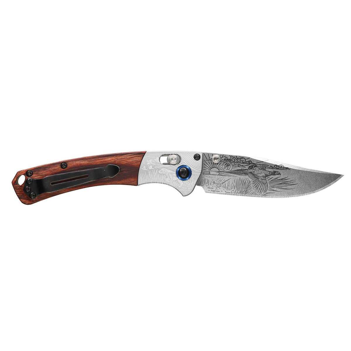 Benchmade Mini Crooked River Limited Casey Underwood Series Ringneck Pheasant 3.4 inch Folding Knife - Wood Benchmade Mini Crooked River Limited Casey Underwood Series Ringneck Pheasant 3.4 inch Folding Knife - Wood