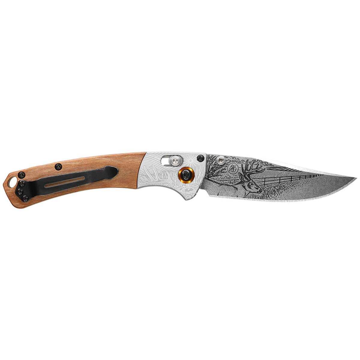 Benchmade Mini Crooked River Limited Casey Underwood Series Whitetail Deer 3.4 inch Folding Knife - Wood Benchmade Mini Crooked River Limited Casey Underwood Series Whitetail Deer 3.4 inch Folding Knife - Wood