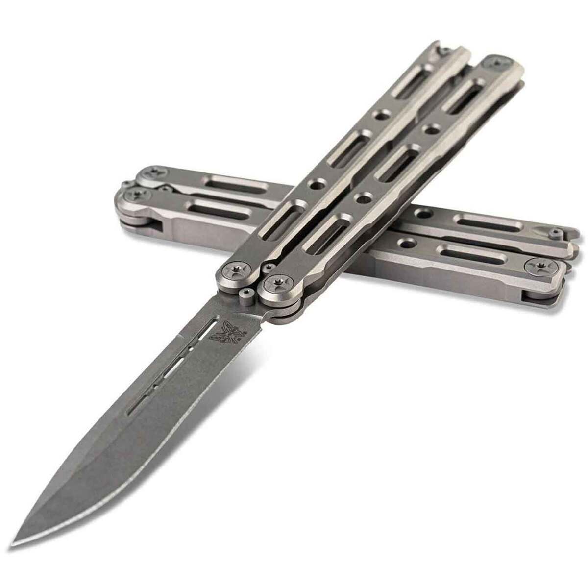Benchmade 85 Billet Ti Bali-song 4.4 inch Butterfly Knife - Gray Benchmade 85 Billet Ti Bali-song 4.4 inch Butterfly Knife - Gray