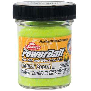 Berkley PowerBait Natural Scent Trout Dough Bait - Glitter Chartreuse, Garlic Scent