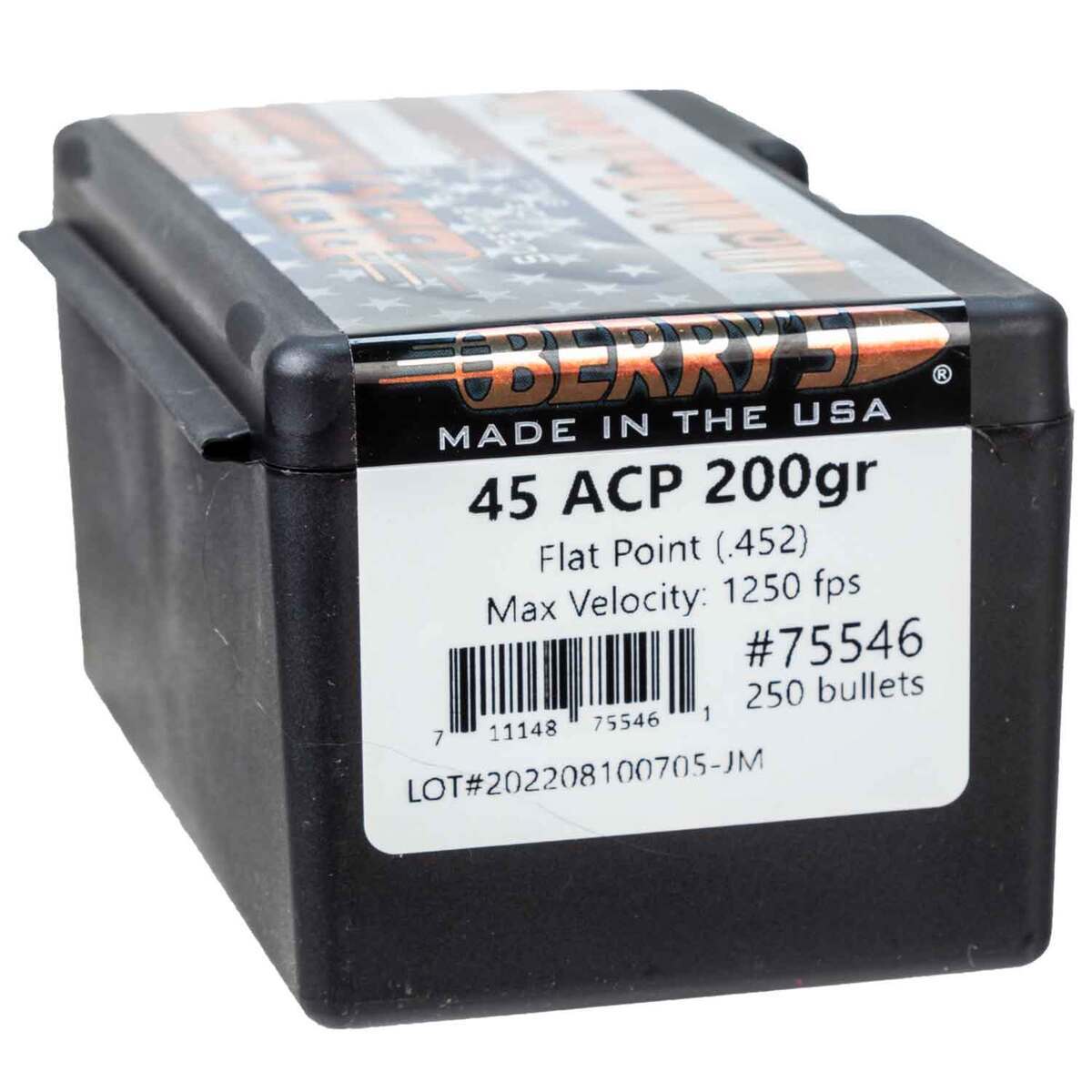Berry's Mfg .45 ACP FMJ Flat Point 200gr Reloading Bullets - 250 Count Berry's Mfg .45 ACP FMJ Flat Point 200gr Reloading Bullets - 250 Count