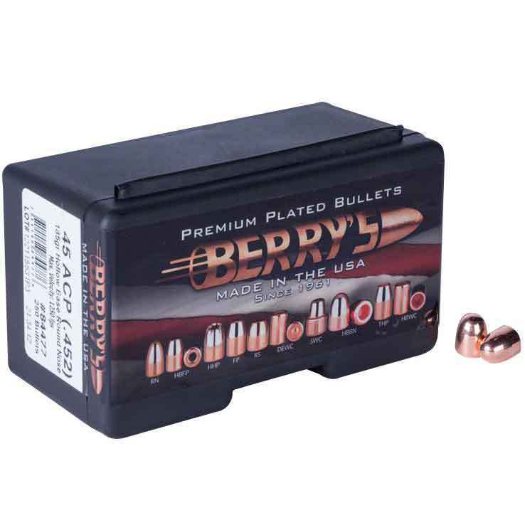 Berry's Preferred Plated 45cal 185gr HB RN Double-Struck Reloading Bullets Berry's Preferred Plated 45cal 185gr HB RN Double-Struck Reloading Bullets