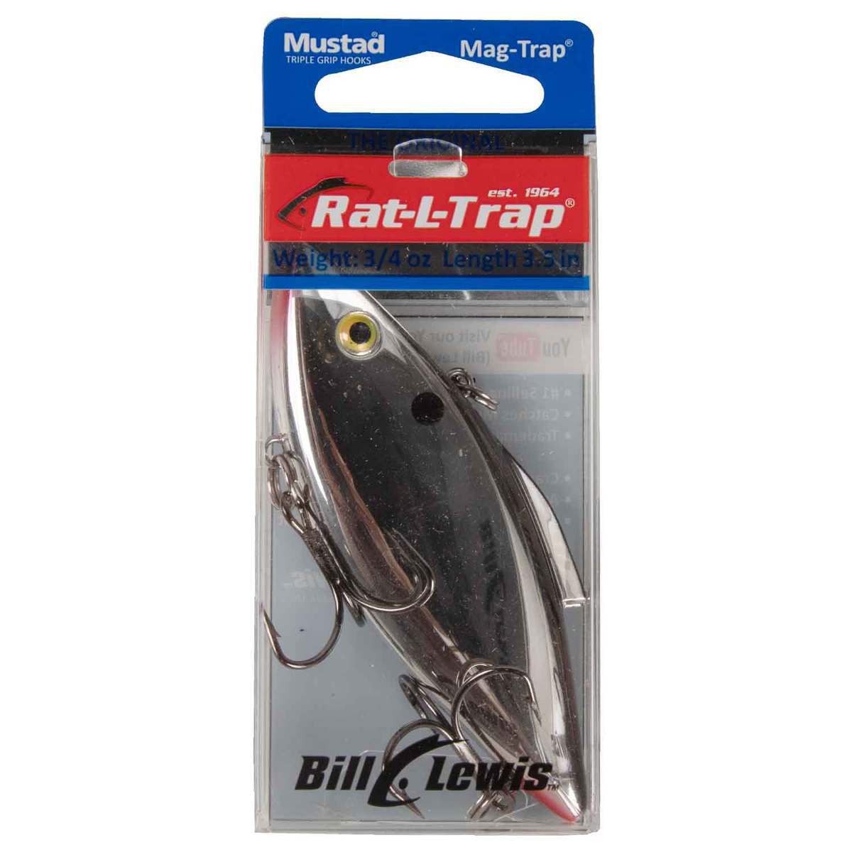Bill Lewis Rat-L-Trap Mag-Trap Lipless Crankbait - Chrome Black Back 3 ...