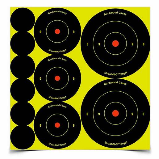 Birchwood Casey Shoot-N-C Adhesive Paper Target Variety Pack – 132 Pack – Black/Yellow