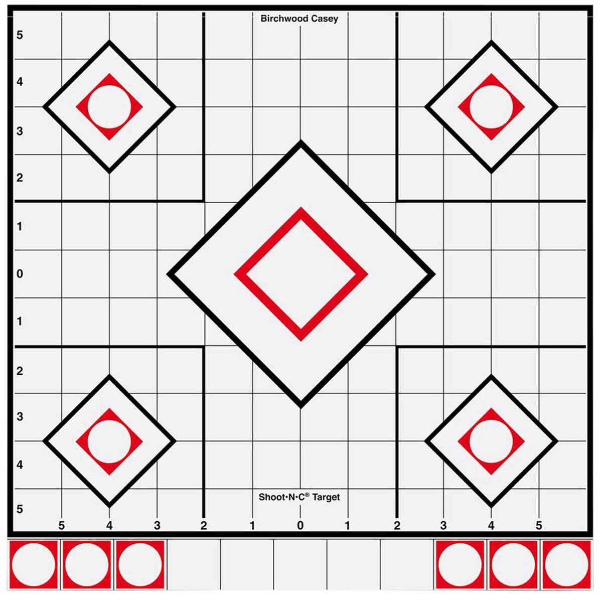 Birchwood Casey Shoot-N-C Sight-In Adhesive 12in Paper 5 Diamond Target - 5 Pack - White/Red 12in Birchwood Casey Shoot-N-C Sight-In Adhesive 12in Paper 5 Diamond Target - 5 Pack - White/Red 12in