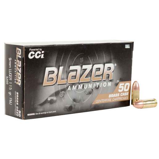 CCI Blazer Brass 9mm Luger 115gr FMJ Handgun Ammo Ammo - 50 Rounds 50 Rounds Ammo