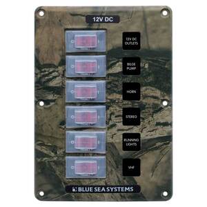Blue Sea Systems Water-Resistant Circuit Breaker Switch Panel - Camo - 6 Positions