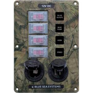 Blue Sea Water-Resistant Circuit Breaker Switch Panel - 12v, Dual USB Charger