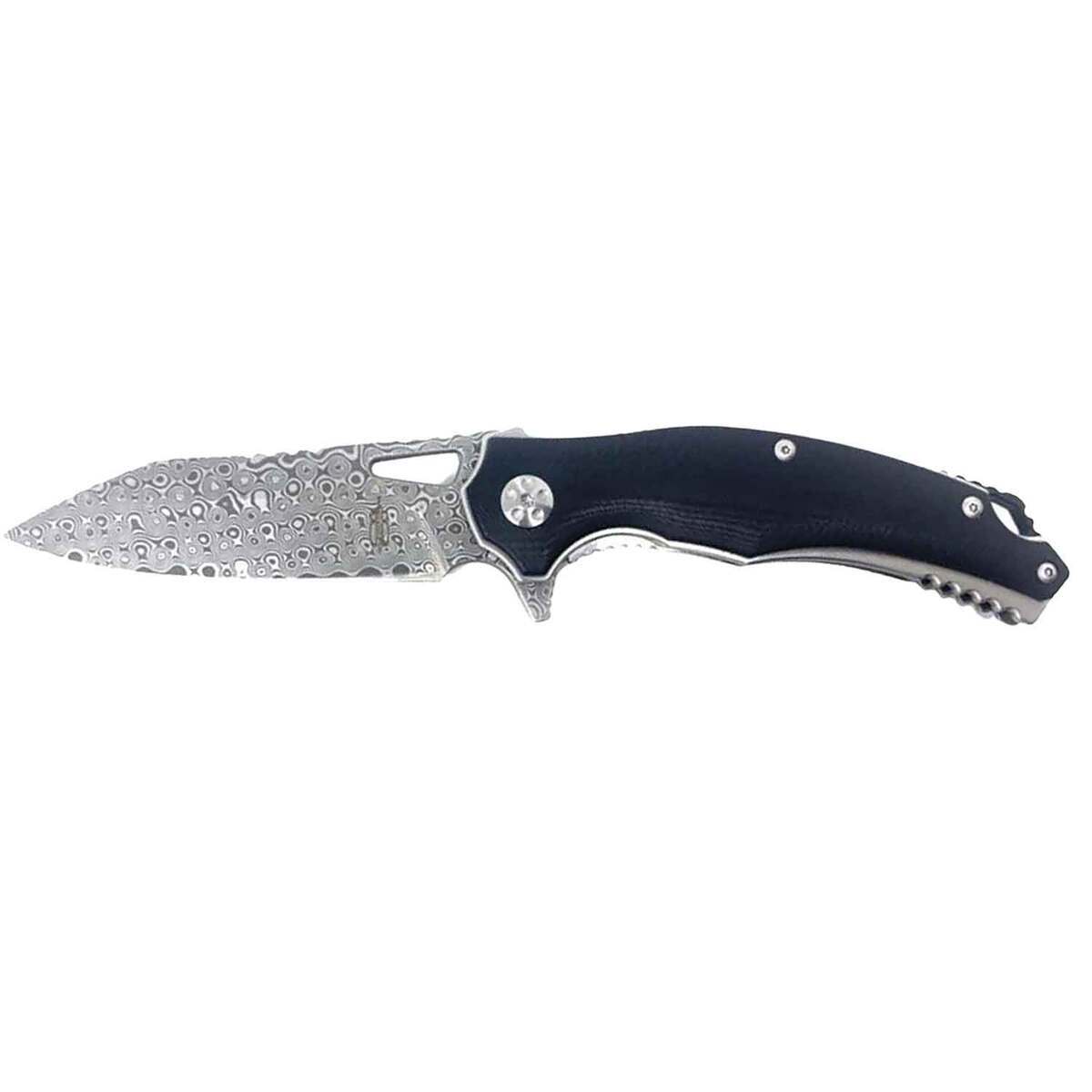 BnB Knives Damascus Black Panther 3.25 inch Folding Knife - Black BnB Knives Damascus Black Panther 3.25 inch Folding Knife - Black