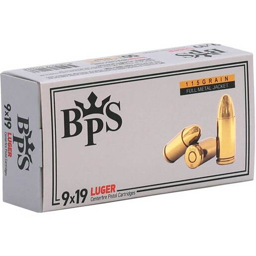 BPS 9mm Luger 115gr Full Metal Jacket Handgun Ammo Ammo - 50 Rounds 50 Rounds Ammo