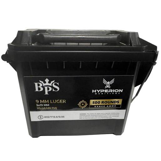 BPS Hyperion Munitions 9mm Luger 115gr FMJ Handgun Ammo Can Ammo - Bulk 500 Rounds Bulk 500 Rounds Ammo