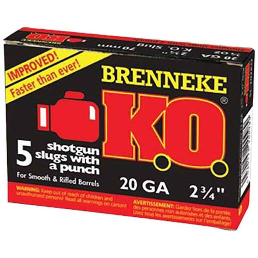 Brenneke K.O. 20 Gauge 2-3/4in 3/4oz Slug Shotshells – 5 Rounds