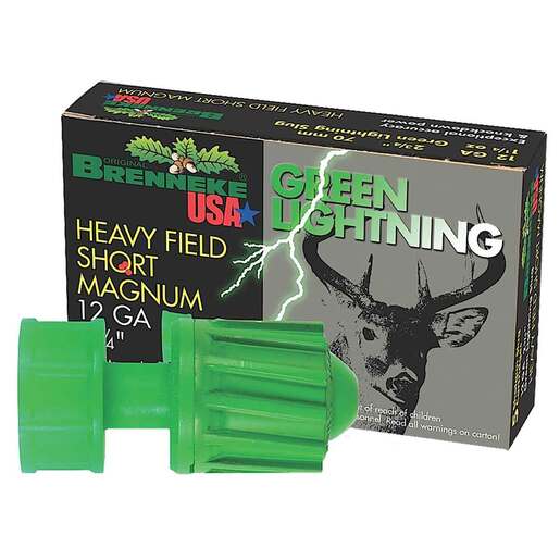 Brenneke Green Lightning 12 Gauge 2-3/4in 1.25oz 546gr Slug Shotshells – 5 Rounds – Slug