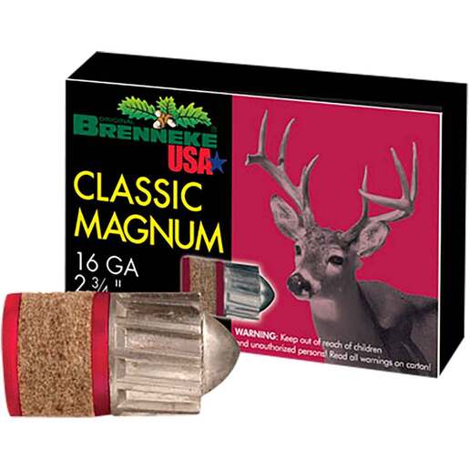 Brenneke Classic Magnum 16 Gauge 2-3/4in 1oz 492Gr Slug Shotshells – 5 Rounds – Slug