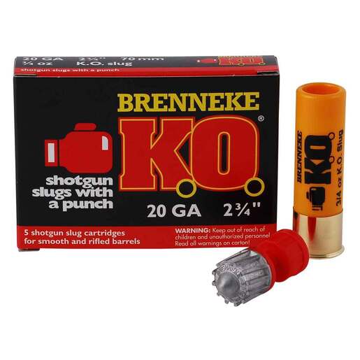 Brenneke K.O. 20 Gauge 2-3/4in 3/4oz Slug Shotshells – 5 Rounds – Slug