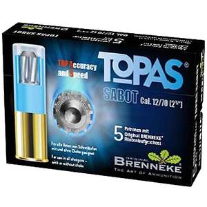 Brenneke TOPAS 12 Gauge 2-3/4in 2/3oz 309Gr Sabot Slug Shotshells - 5 Rounds