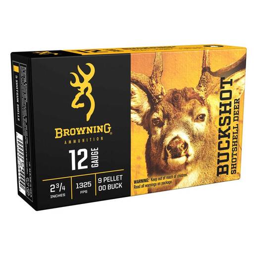Browning 12 Gauge 2-3/4in 00 Buck 9-Pellet Buckshot Shotshells – 5 Rounds – #00 Buck
