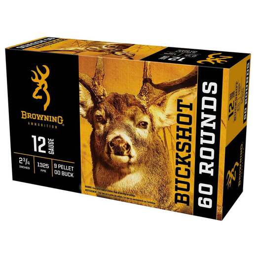 Browning Ammo 12 Gauge 2-3/4in 00 BuckShot Shotshells – 60 Rounds – #00 Buck