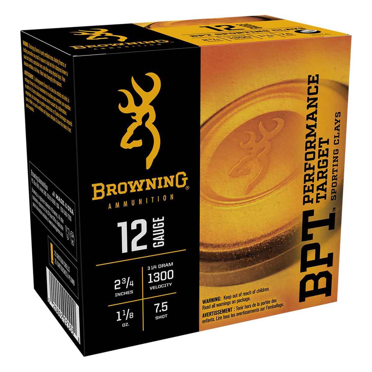 Browning BPT 12 Gauge 2-3/4in #7.5 1-1/8oz Target Shotshells - 25 Rounds Browning BPT 12 Gauge 2-3/4in #7.5 1-1/8oz Target Shotshells - 25 Rounds