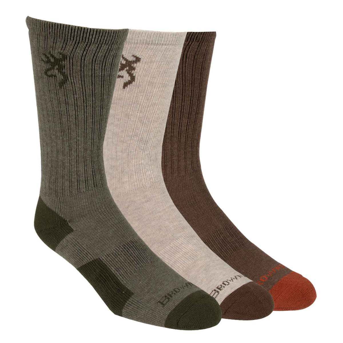 Browning Men's Everyday Crew 3 Pack Casual Socks - Green/Cream/Brown ...