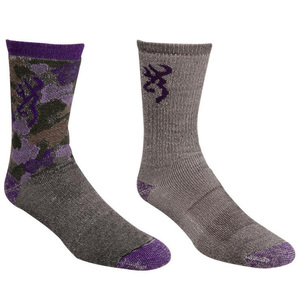 Browning Women's 2 Pack Camo/ Solid Hunting Socks - Purple Camo/Gray Marl Granite - M