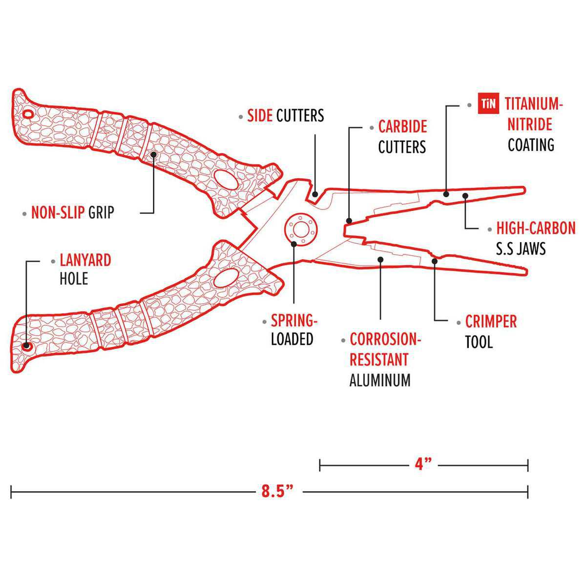 Bubba Fishing Pliers - 8 1/2in Red - Red 8 1/2 in Bubba Fishing Pliers - 8 1/2in Red - Red 8 1/2 in