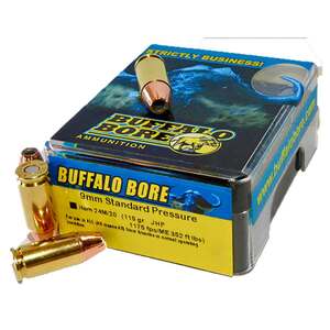 Buffalo Bore 9mm Luger 115gr Jacketed Hollow Point Handgun Ammo - 20 Rounds
