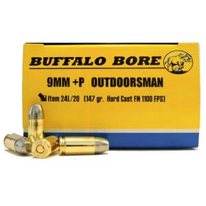 Buffalo Bore 9mm Luger +P Outdoorsman 147gr Hard Cast Handgun Ammo - 20 Rounds