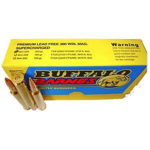 Buffalo Bore Barnes TSX Premium Supercharged 300 Winchester Magnum 200gr Jacketed Hollow Point Rifle Ammo - 20 Rounds Buffalo Bore Barnes TSX Premium Supercharged 300 Winchester Magnum 200gr Jacketed Hollow Point Rifle Ammo - 20 Rounds