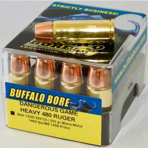 Buffalo Bore Dangerous Game Heavy 480 Ruger 330gr Mono-Metal Handgun Ammo - 20 Rounds