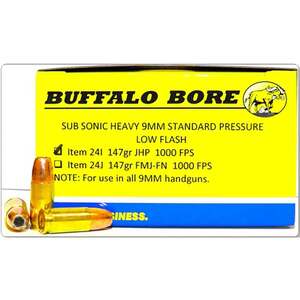 Buffalo Bore Subsonic Heavy 9mm Luger 147gr Jacketed Hollow Point Handgun Ammo - 20 Rounds