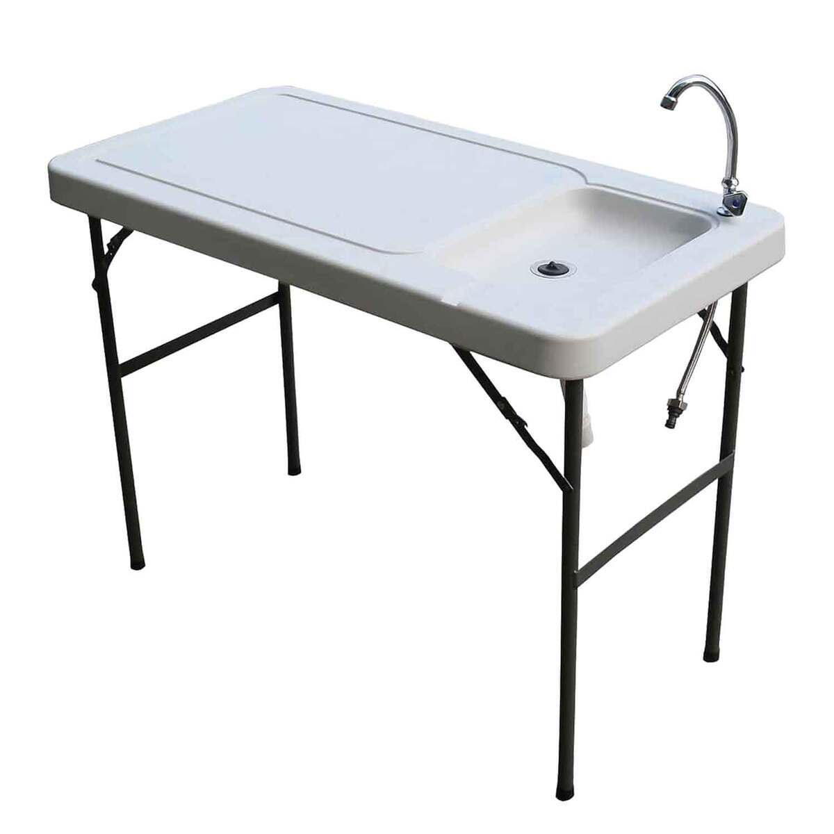 Buffalo Outdoors Folding Fish Table with Faucet - White 45.5in x 23.5in x 37in Buffalo Outdoors Folding Fish Table with Faucet - White 45.5in x 23.5in x 37in