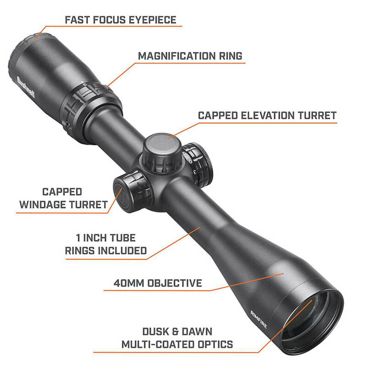 Bushnell Rimfire 3-9x40mm Rifle Scope - Illum. Drop Zone-22 - Black Bushnell Rimfire 3-9x40mm Rifle Scope - Illum. Drop Zone-22 - Black